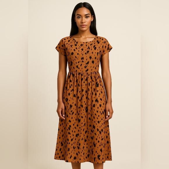 Dresses & Skirts - Elegant Brown/Burnt Orange and Black Patterned Dress
